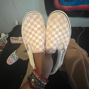 Pink and white checkered vans. Women size 8